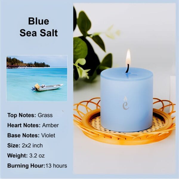 Blue Sea Salt Pillar Candles 2x2 inch