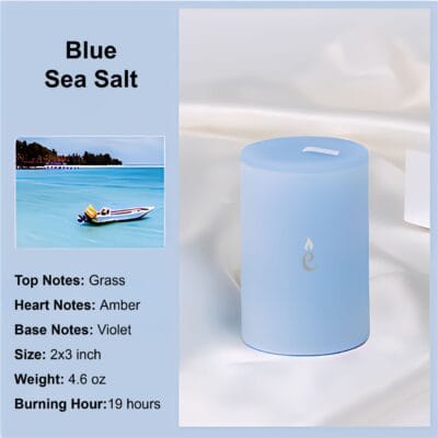 Blue Sea Salt Pillar Candles 2x3 inch
