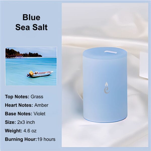 Blue Sea Salt Pillar Candles 2x3 inch