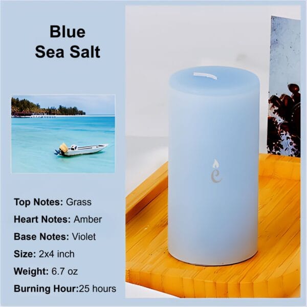 Blue Sea Salt Pillar Candles 2x4 inch