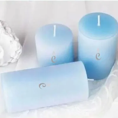 Blue Sea Salt Pillar Candles 3 Set Image