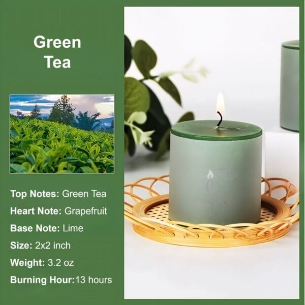 Green Tea Pillar Candles 2x2 inch