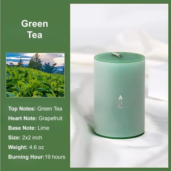 Green Tea Pillar Candles 2x3 inch