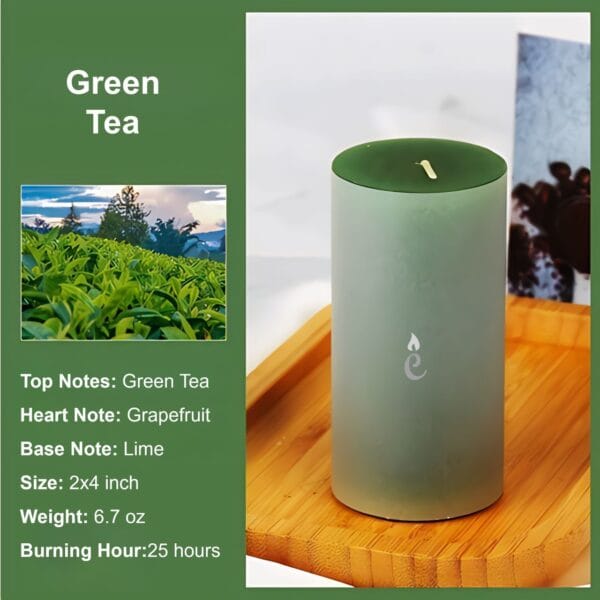 Green Tea Pillar Candles 2x4 inch