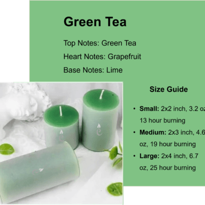 Green Tea Pillar Candles 3 Set Green Tea Pillar Candles 3 Set