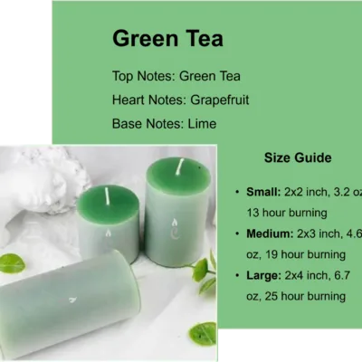 Green Tea Pillar Candles 3 Set