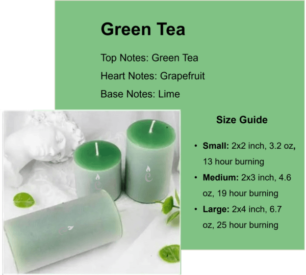 Green Tea Pillar Candles 3 Set