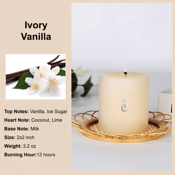 Ivory Vanilla Pillar Candles 2x2 inch