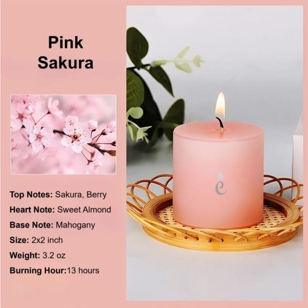 Pink Sakura Pillar Candles 2x2 inch