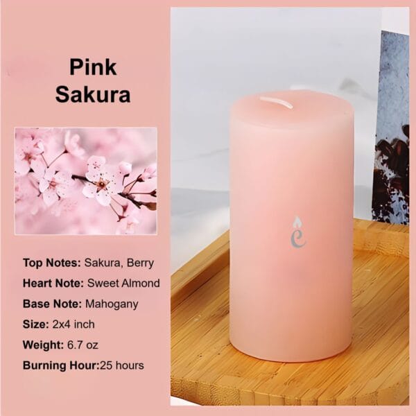 Pink Sakura Pillar Candles 2x4 inch