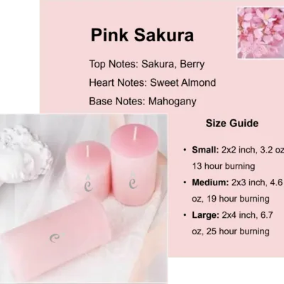 Pink Sakura Pillar Candles 3 Set