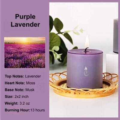 Purple Lavender Pillar Candles 2x2 inch