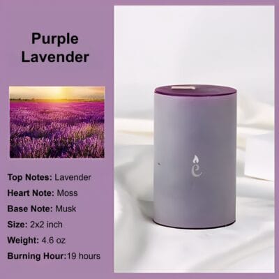 Purple Lavender Pillar Candles 2x3 inch