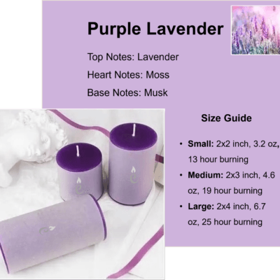 Purple Lavender Pillar Candles 3 Set