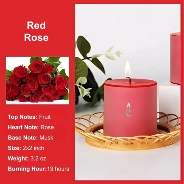 Red Rose Pillar Candles 2x2 inch