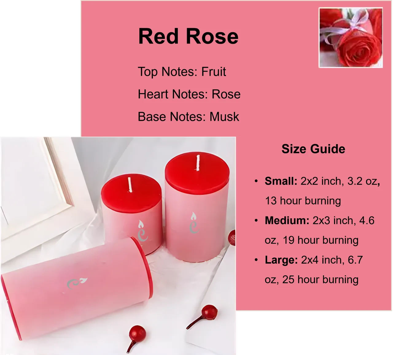 Red Rose Pillar Candles 3 Set 1