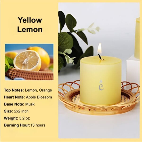 Yellow Lemon Pillar Candles 2x2 inch