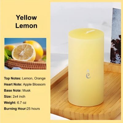 Yellow Lemon Pillar Candles 2x4 inch