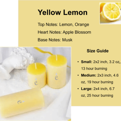 Yellow Lemon Pillar Candles 3 Set